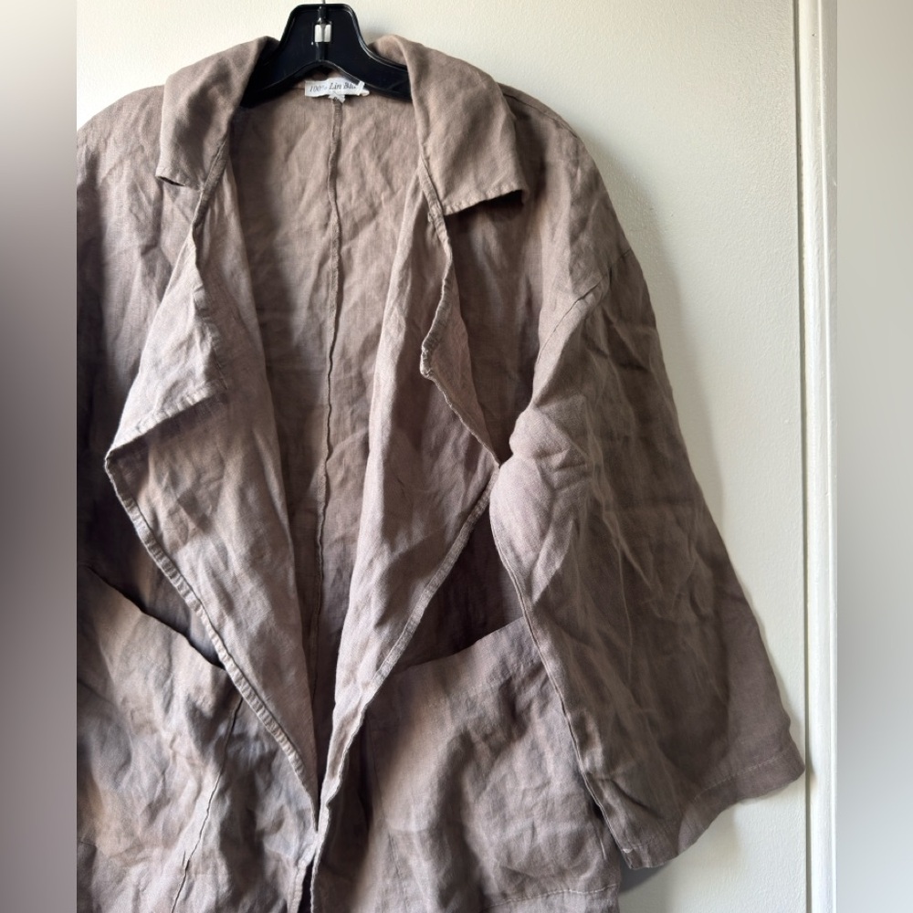 100% Lin Blanc Women's Linen Brown Coat - Picture 3 of 8
